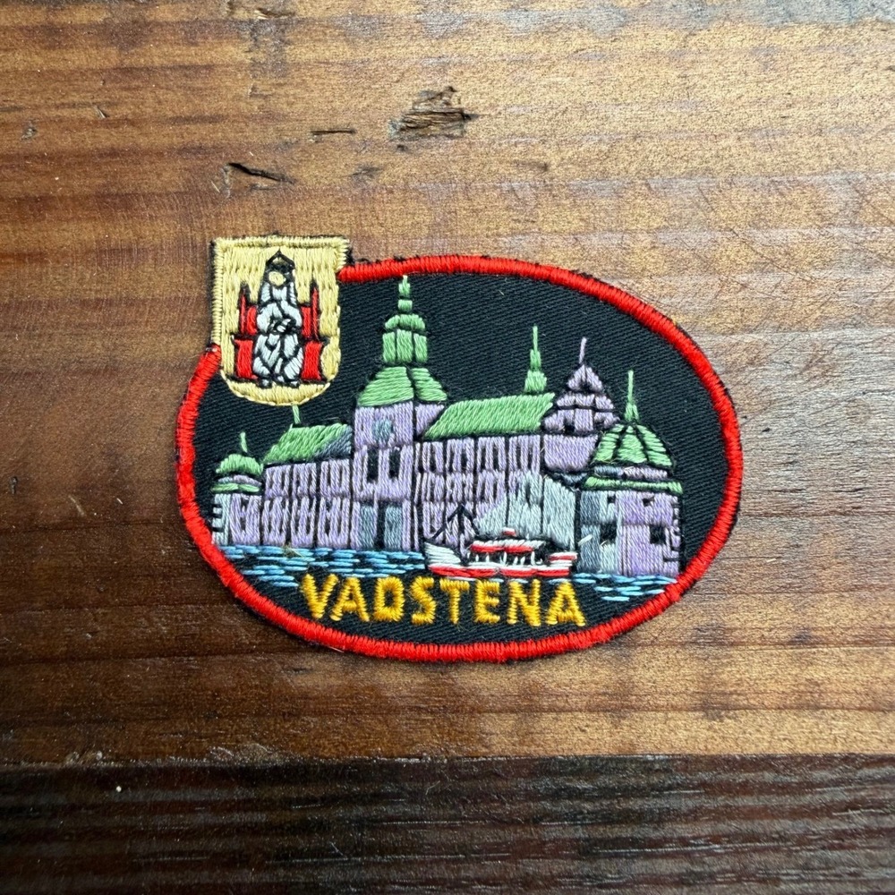 Vadstena Sweden Embroidered Patch Castle‎ Boat Coat of Arms Souvenir 1960s 1970s